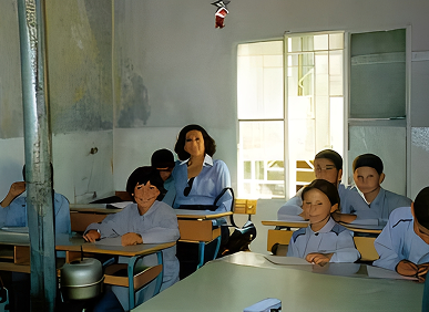Group of students with masks in school