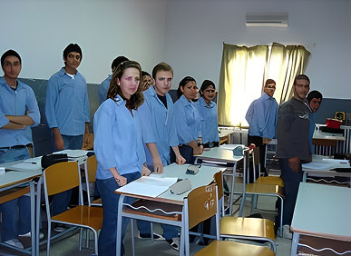 Students standing in classroom