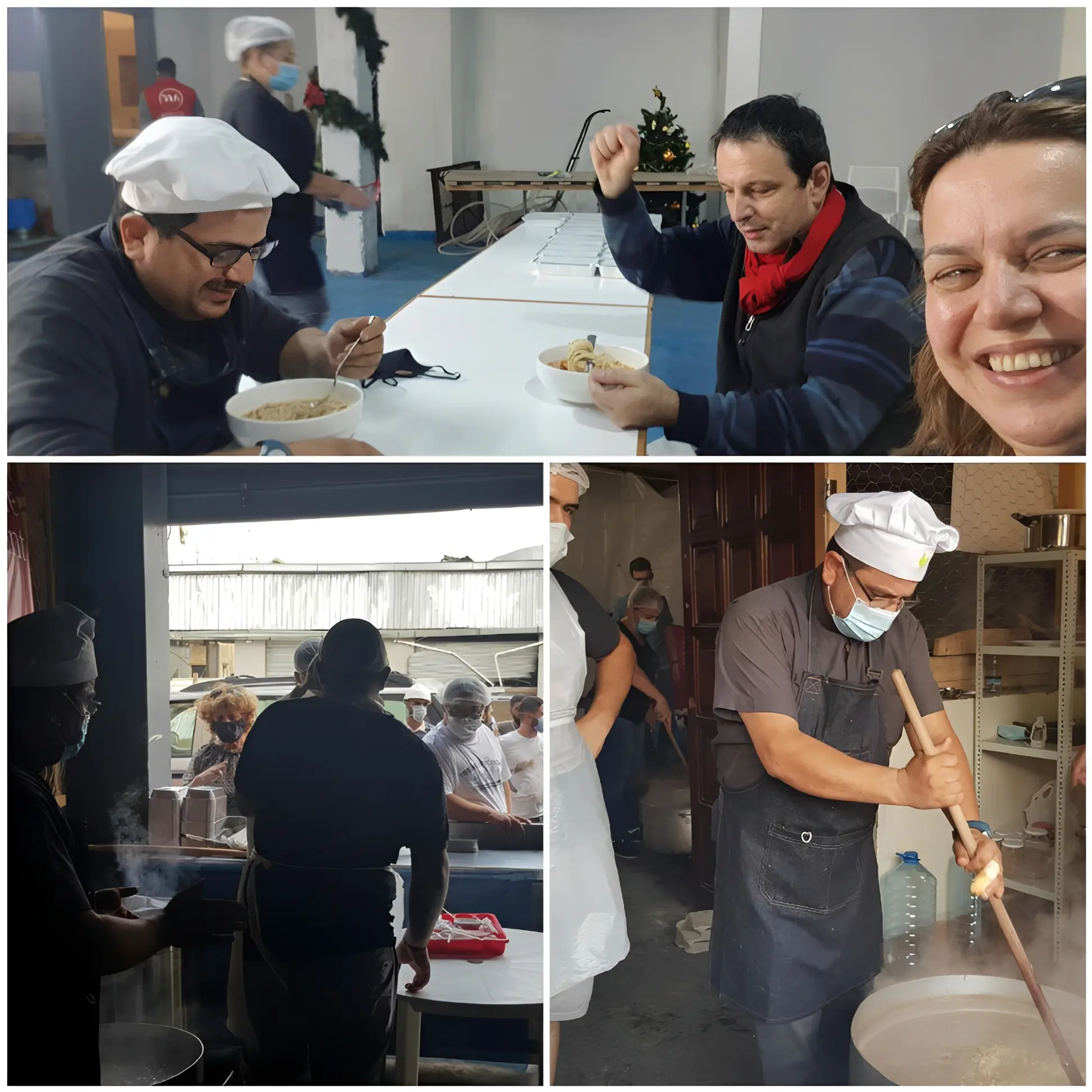 Cooking team preparing large meal