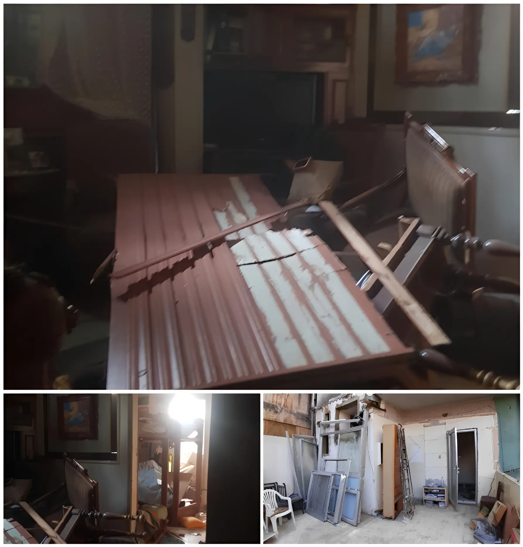 Damaged room with scattered debris