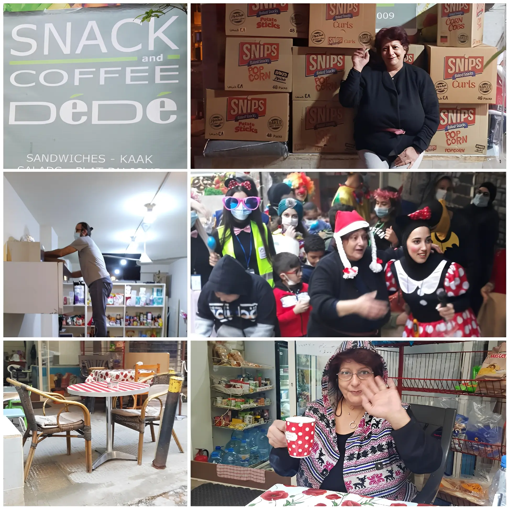 Snack shop sign and activities collage