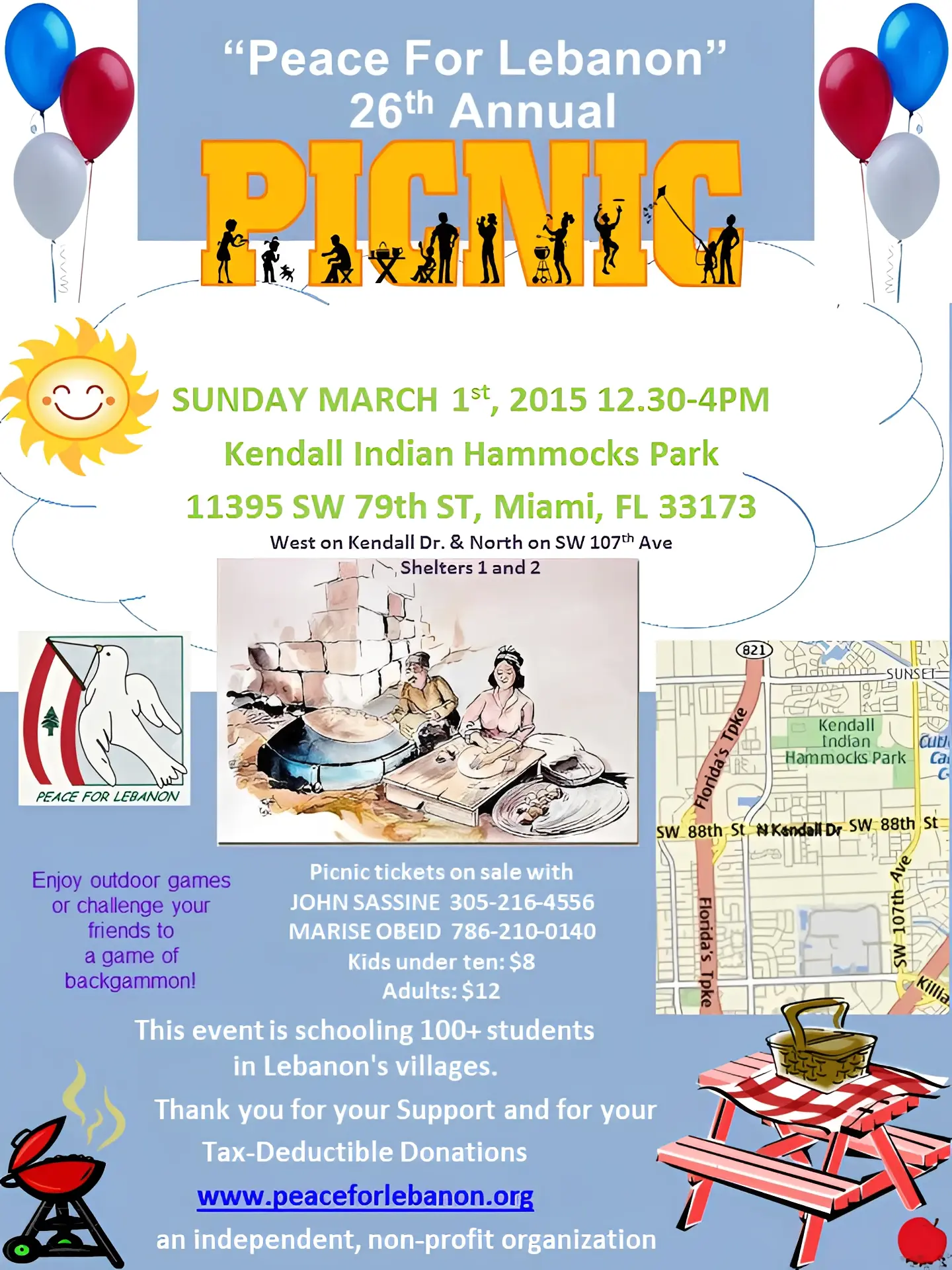 Picnic event flyer with colorful balloons.